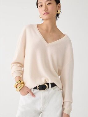 J. Crew Cashmere Soft Cream V-Neck Sweater